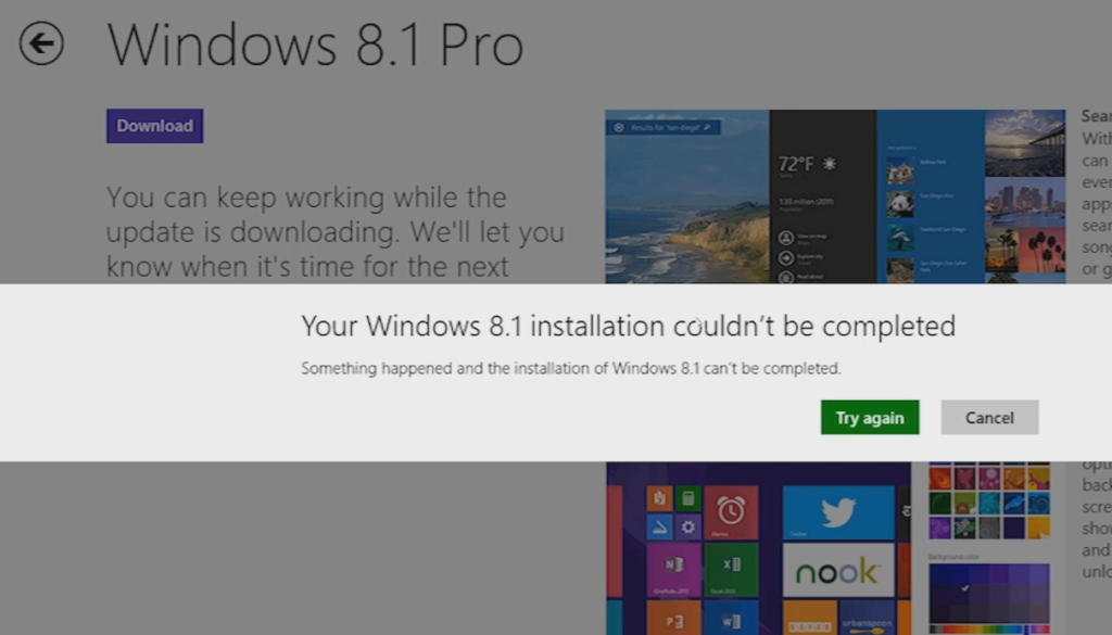 Something happened and your Windows 8.1 installation couldn’t be completed during upgrade from Windows 8
