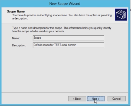 new scope wizard dhcp