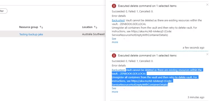 Vault cannot be deleted as there are existing resources within the vault – Azure